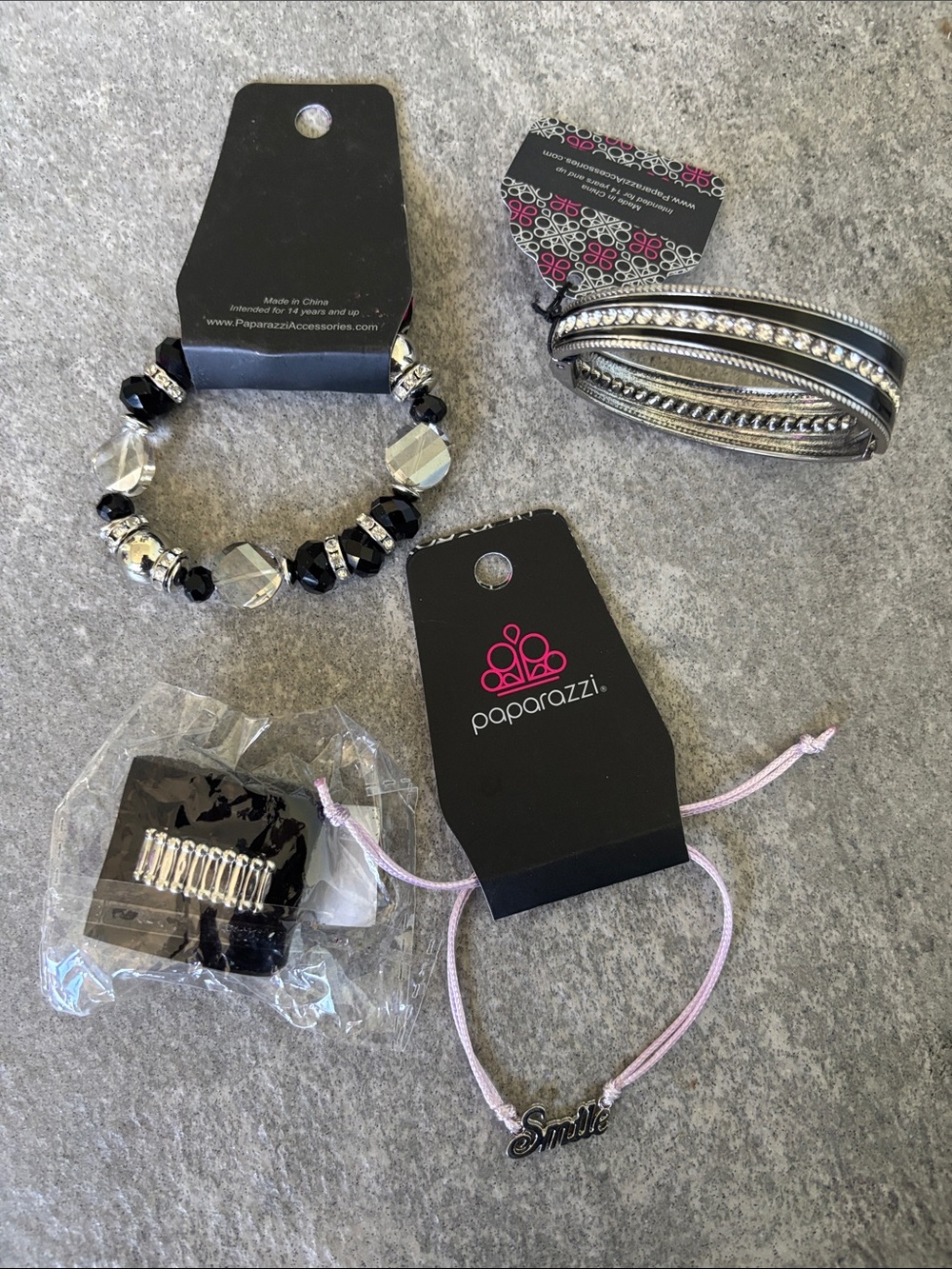 4 Pcs Paparazzi Black Silver Purple Ring Bracelets 5th Ave Lot Bundle Pieces Set